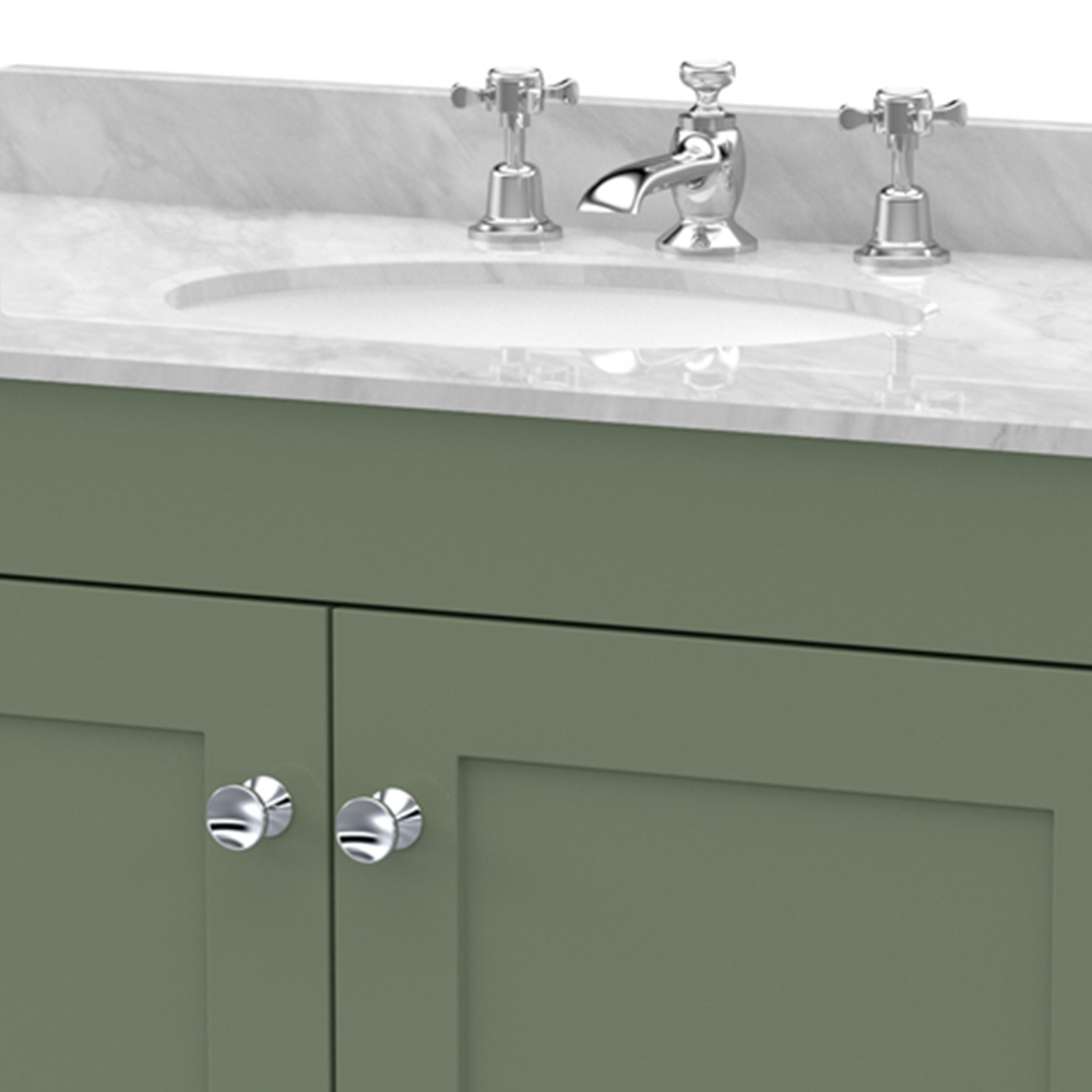 nuie Classique 2 Door Satin Green and Grey Floor Standing Unit and 3 Tap Hole Marble Basin 800mm Image 2