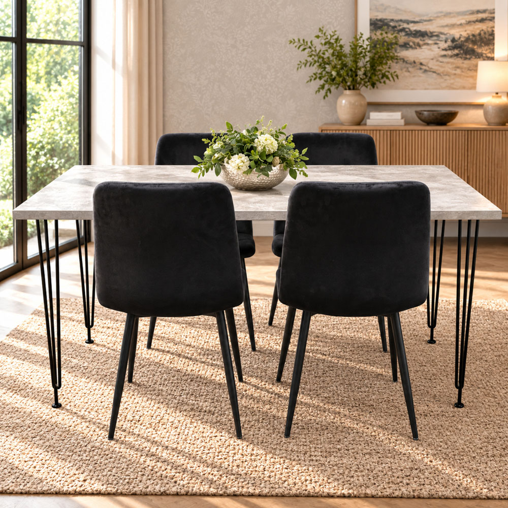 Kosy Koala 4 Seater Wood and Velvet Tufted Dining Set Grey and Black Image 4