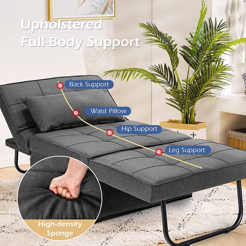 Costway Grey 4 in 1 Convertible Sofa Bed with Adjustable Backrest Image 4