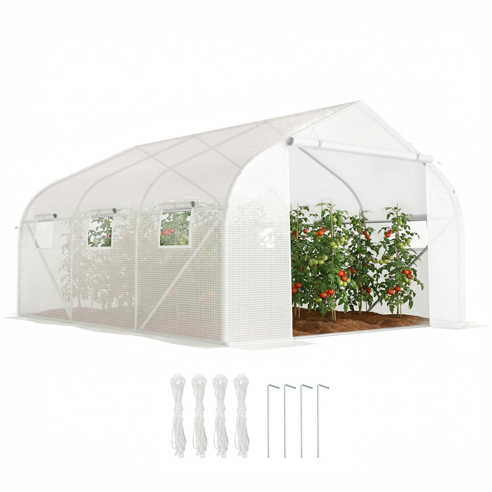 Outsunny White 10 x 14.6ft Walk In Polytunnel Greenhouse Image 1