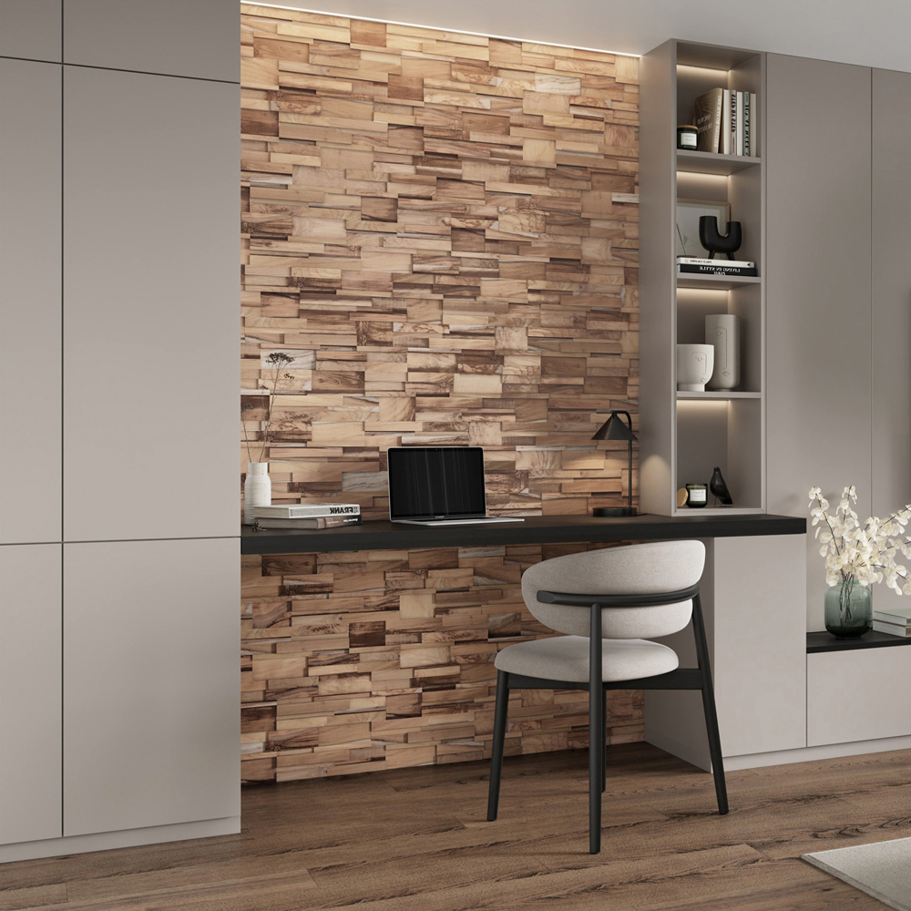 Wallsupply UltraWood Teak Ferrano Interlocking 3D Wall Panel 49.5 x 18cm 10 Pack Image 4