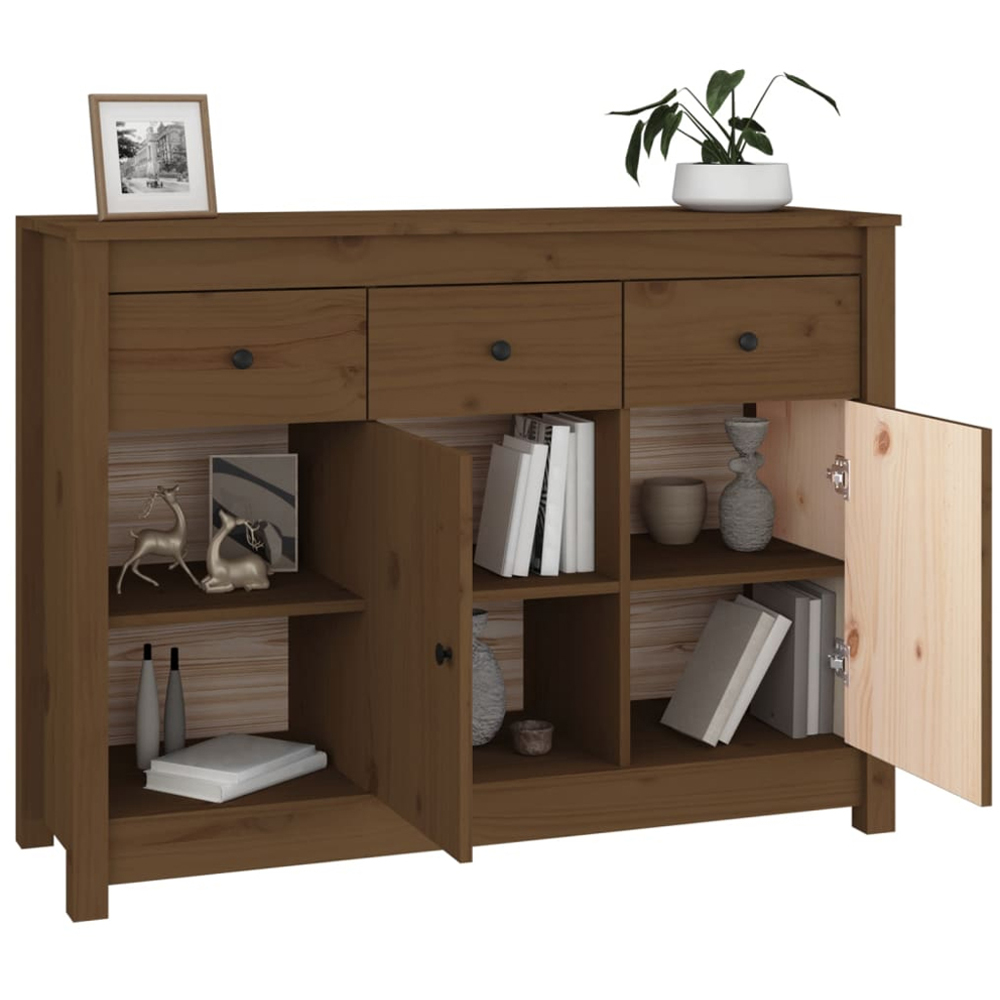 vidaXL 2 Door 3 Drawer 2 Shelf Honey Brown Solid Pine Wood Sideboard Image 5
