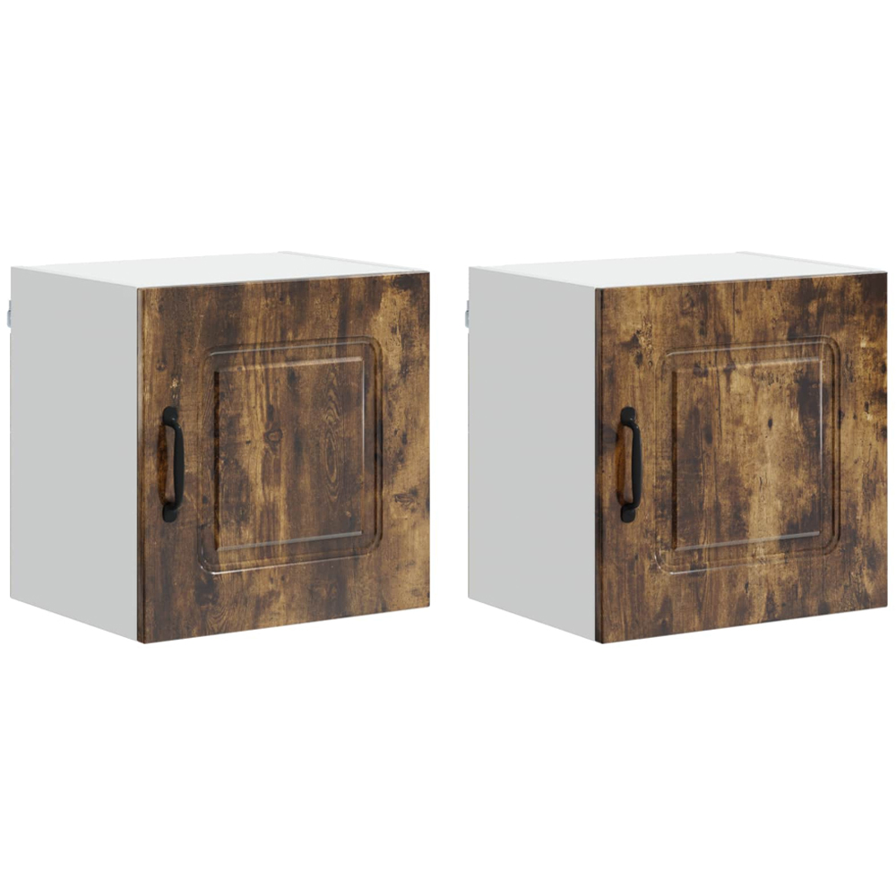 vidaXL Kalmar Single Door Smoked Oak Wall Mounted Square Kitchen Cabinet Set of 2 Image 8