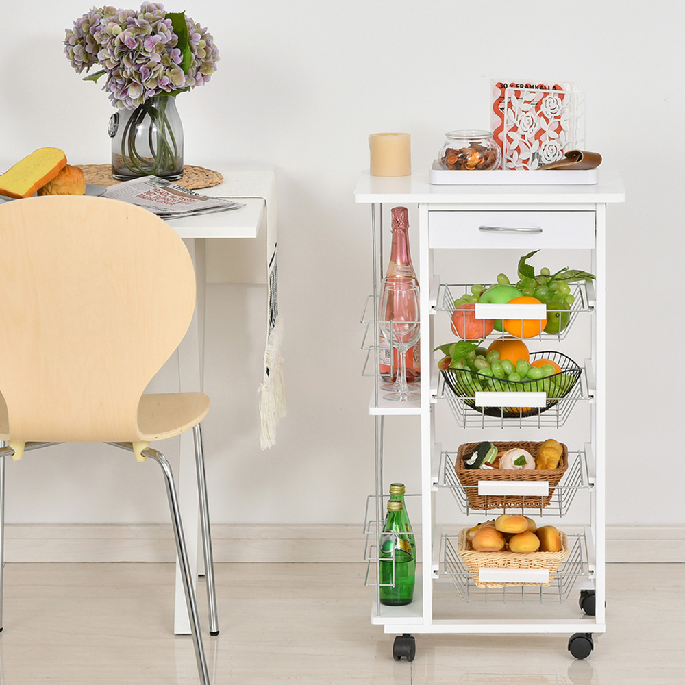 HOMCOM White Multi Rolling Kitchen Cart Image 2