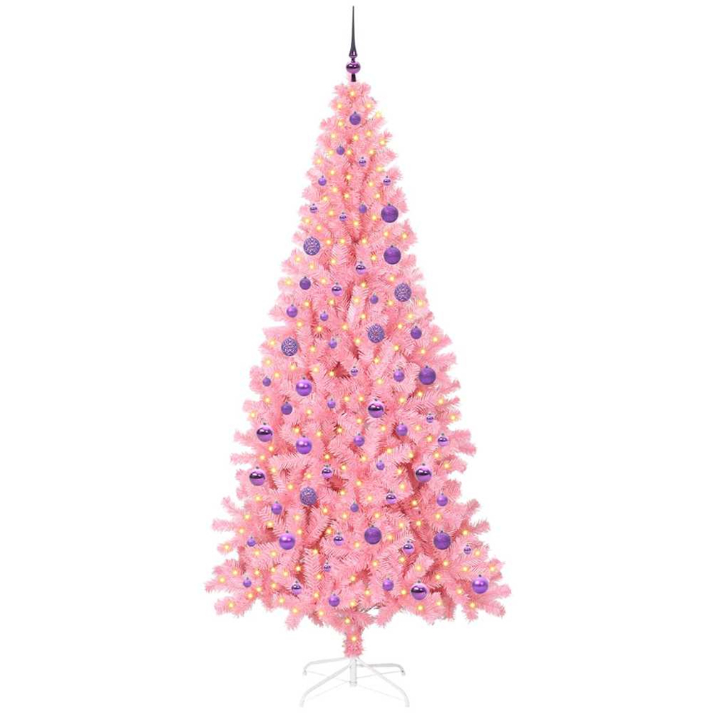 vidaXL Pre-Lit Lilac Baubles Pink Artificial Christmas Tree 6ft Image 1