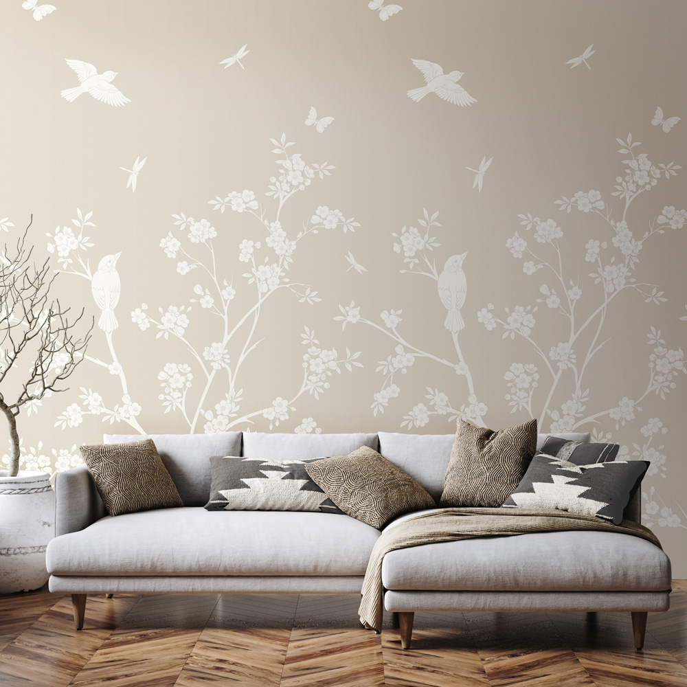 Origin Murals Repeatable Blossom Trail Natural Stone 3 Drop Wall Mural Image 3