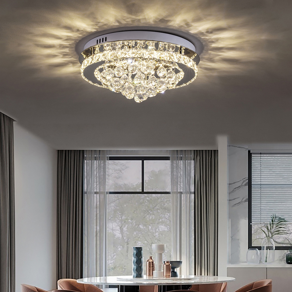 Living and Home Round Crystal Droplet LED Semi Flush Ceiling Light Image 8