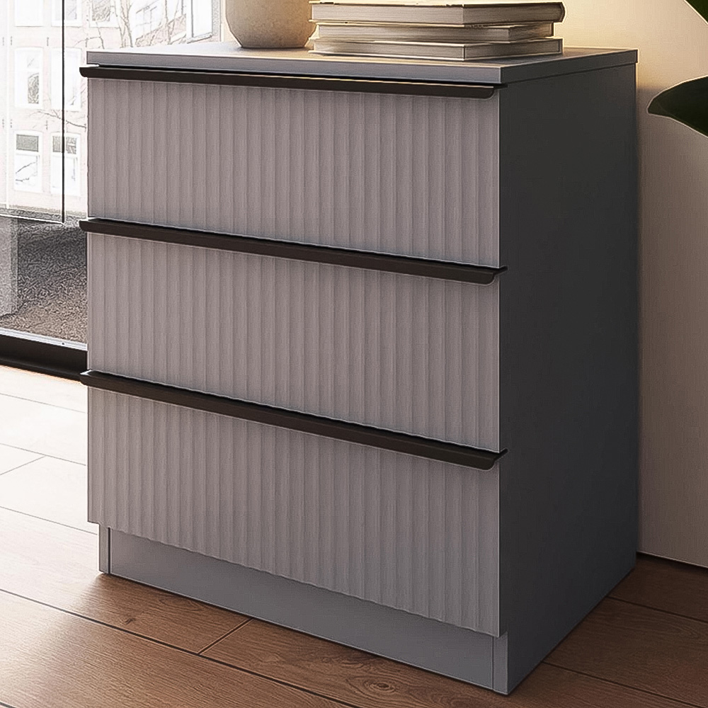 FWStyle Lania 3 Drawer Dark Grey Scalloped Ripple Effect Chest of Drawers Image 1