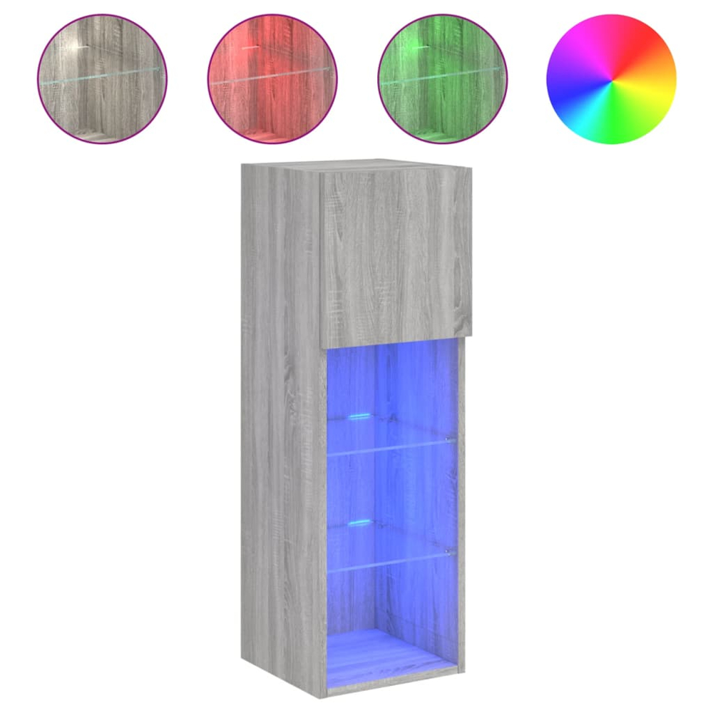 vidaXL Single Door 3 Shelf Grey Sonoma Small TV Cabinet with LED Lights Image 9