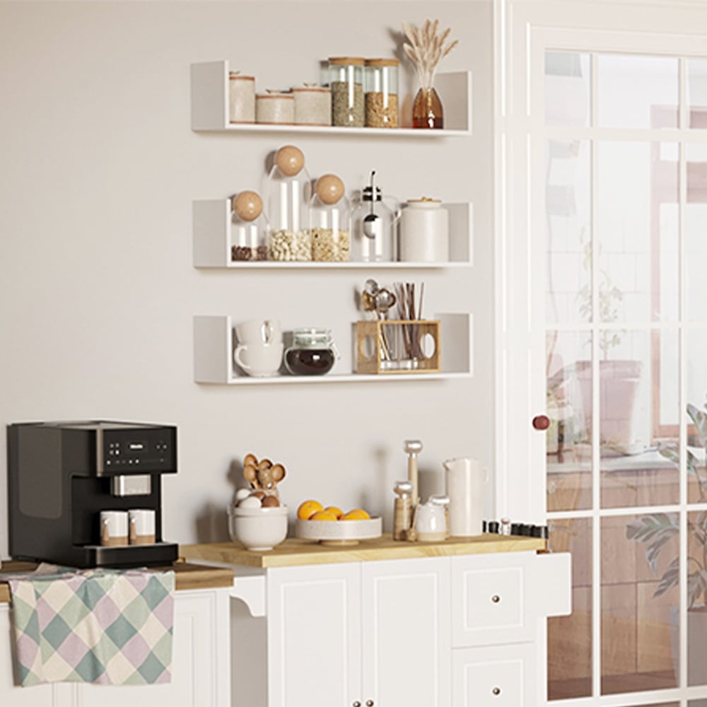Portland Set of 3 White Wooden U-Shaped Floating Shelf Image 6