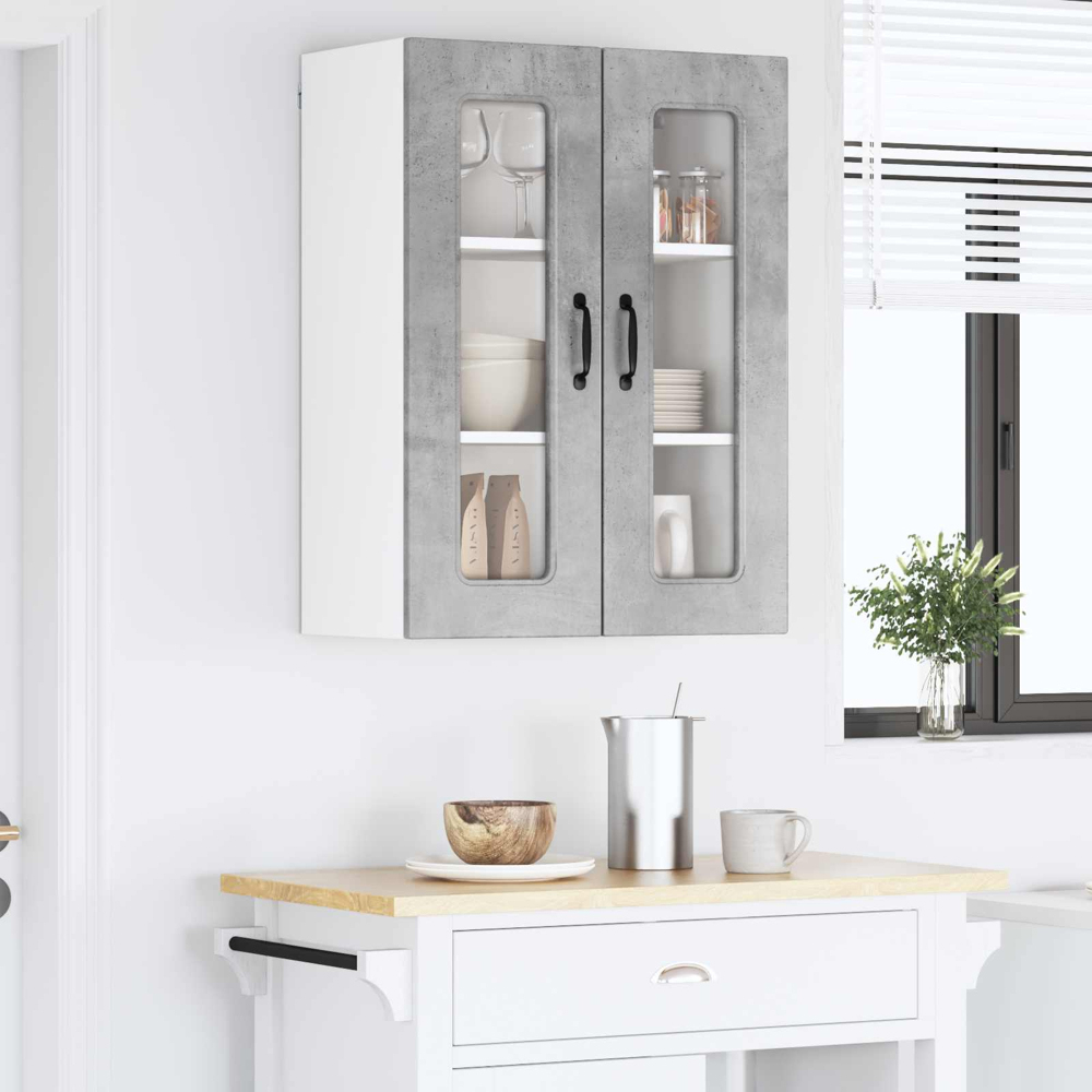 vidaXL 2 Glass Door Concrete Grey Kitchen Wall Cabinet Image 9