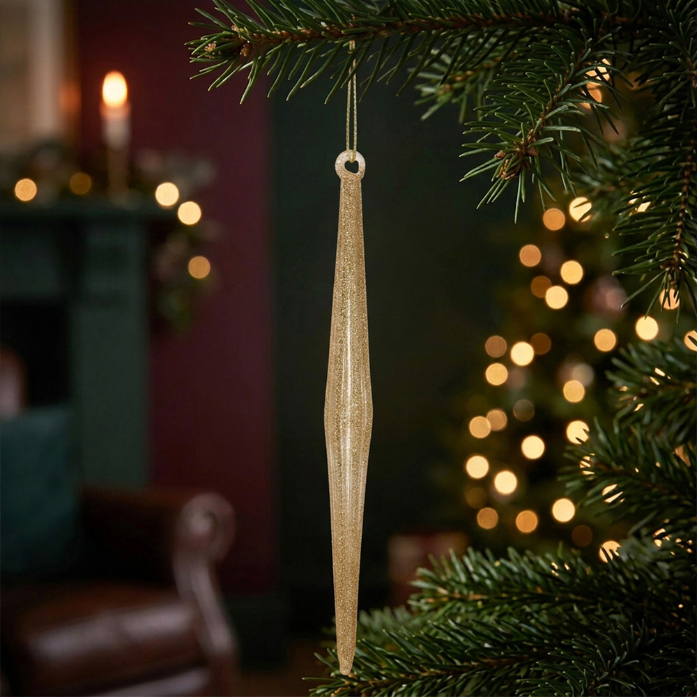 Set of 6 Glass Icicles Gold Image 2