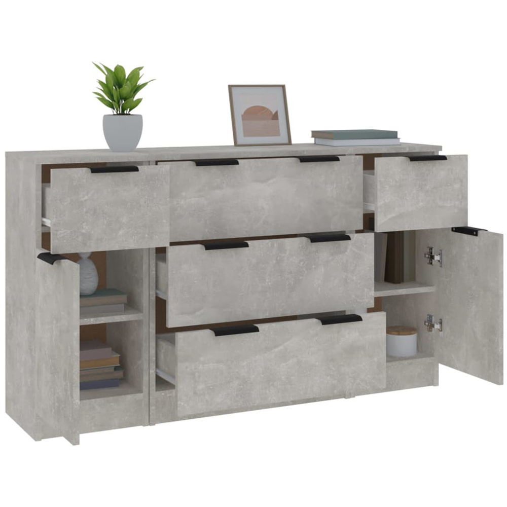 vidaXL 2 Door 5 Drawer Concrete Grey Wooden Sideboard 3 Piece Image 3