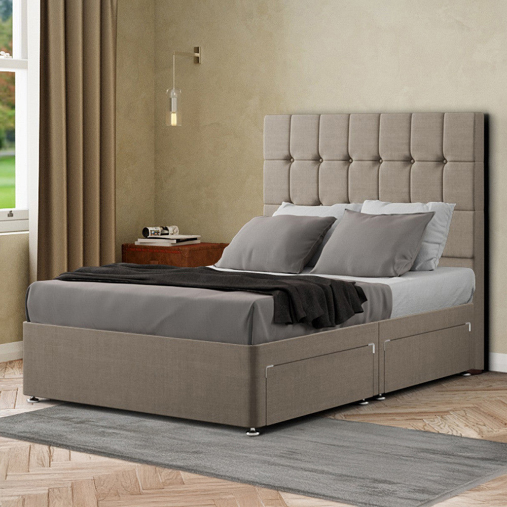 Portland Venezia Super King Size Beige Linen Divan Bed with 2 Drawer and Headboard Image 1