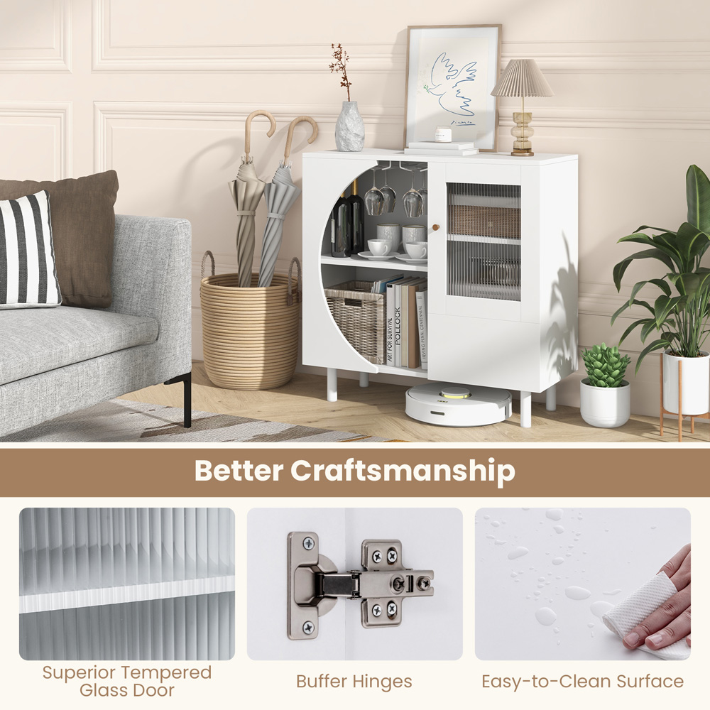 Costway 2 Door 2 Shelf White Kitchen Sideboard Image 7