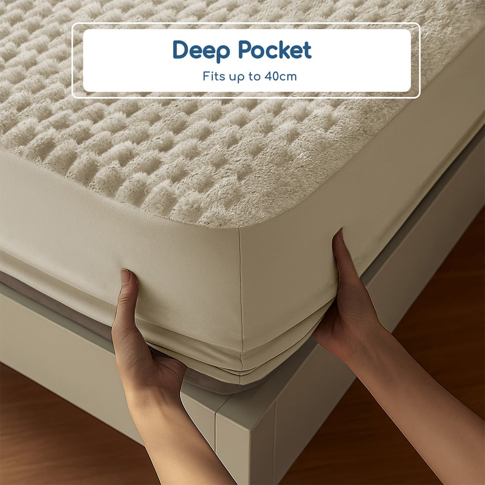 Velosso King Size Cream Chunky Popcorn Fitted Sheet Image 5