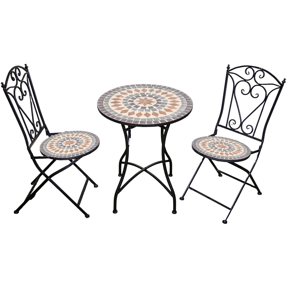 Shatchi Marrakech 2 Seater Mosaic Ceramic Tile Top Foldable Bistro Set Image 2
