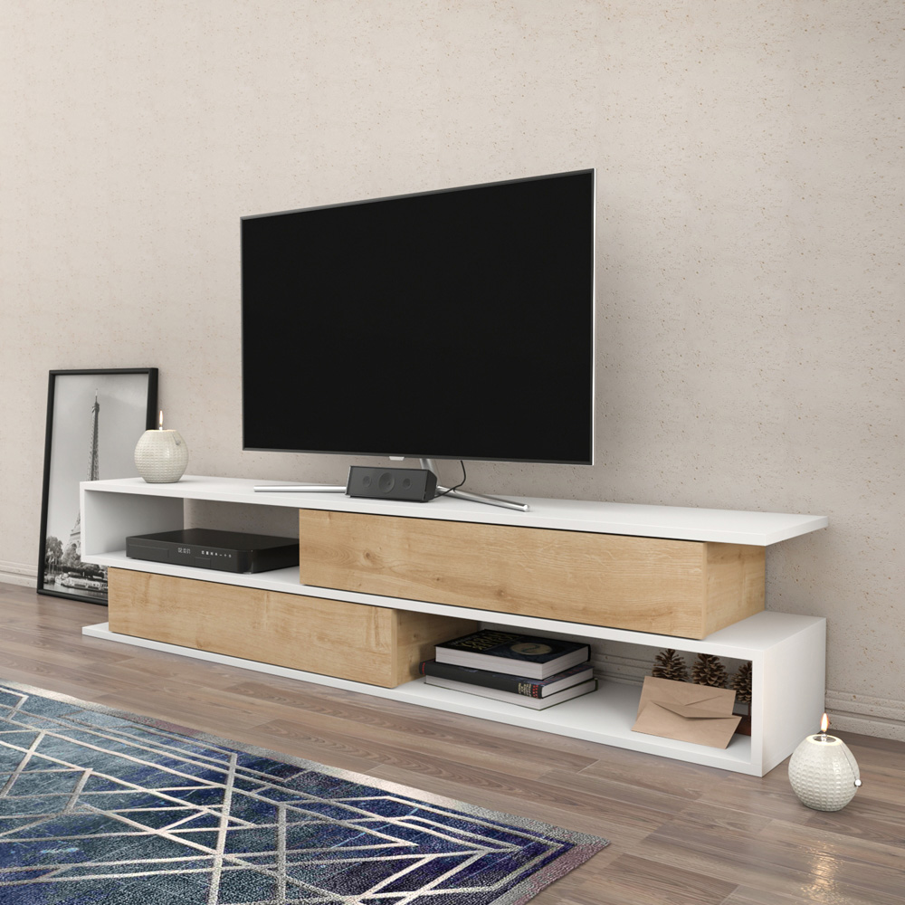 Decorotika Cortez 2 Shelf White and Sapphire Oak TV Unit Image 5