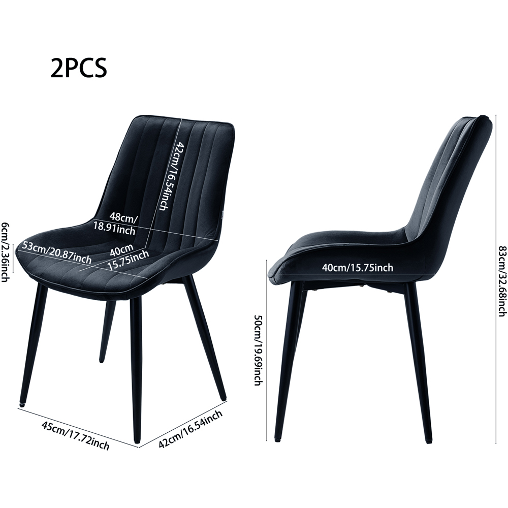 Living and Home Set of 2 Black Dutch Velvet Dining Chair Image 9