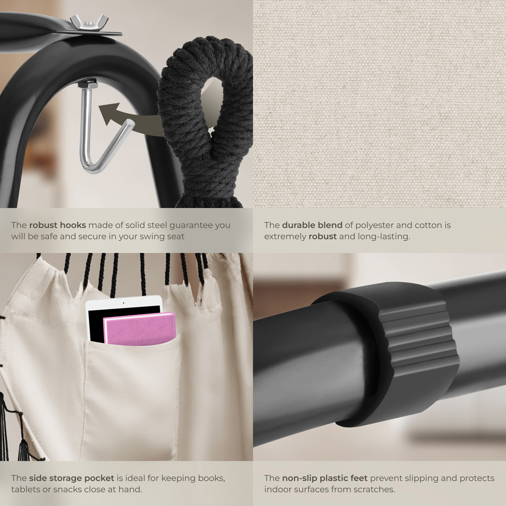 tectake Alison Beige Swing Chair with 3 Thick Pillow Image 5