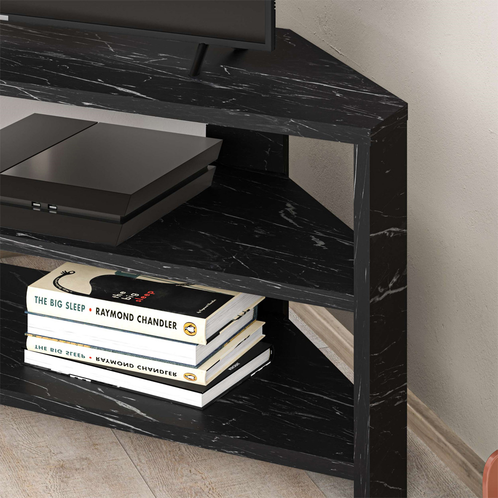 Decortie Thales Black Marble Effect Corner TV Stand Image 3