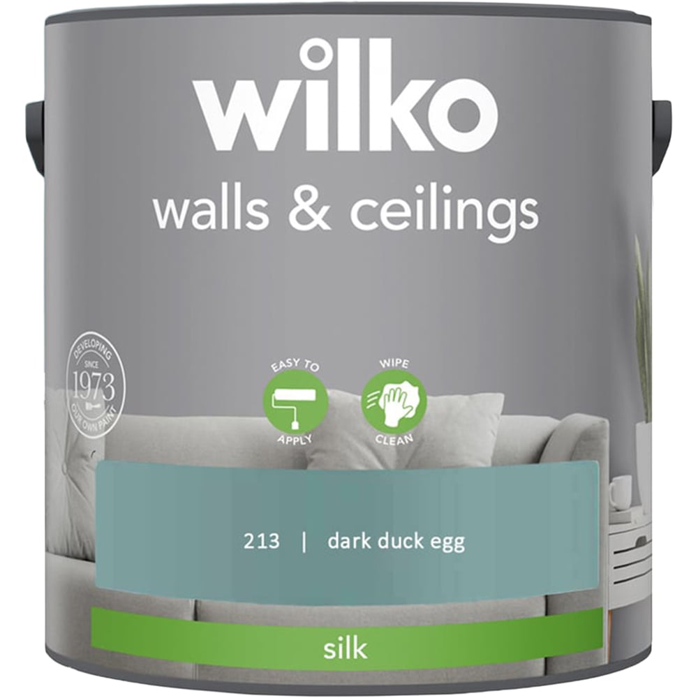 Wilko Walls & Ceilings Dark Duck Egg Silk Emulsion Paint 2.5L Image 2