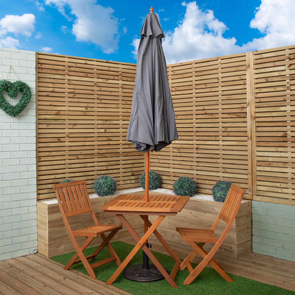 Samuel Alexander 2 Seater Wooden Square Foldable Dining Set with Grey Parasol and Base Image 9