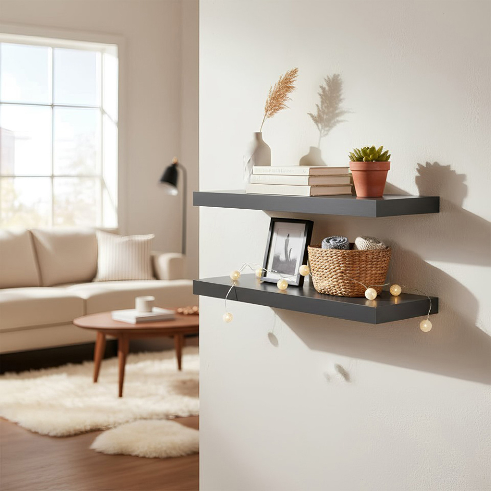 Harbour Housewares 60cm 3 Pack Grey Floating Wall Shelf Image 4
