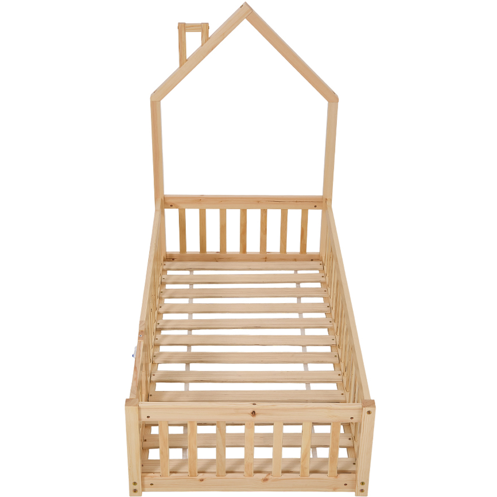 Living and Home Kids Natural Pine Wood Floor Bed Frame with Roof Headboard Image 2