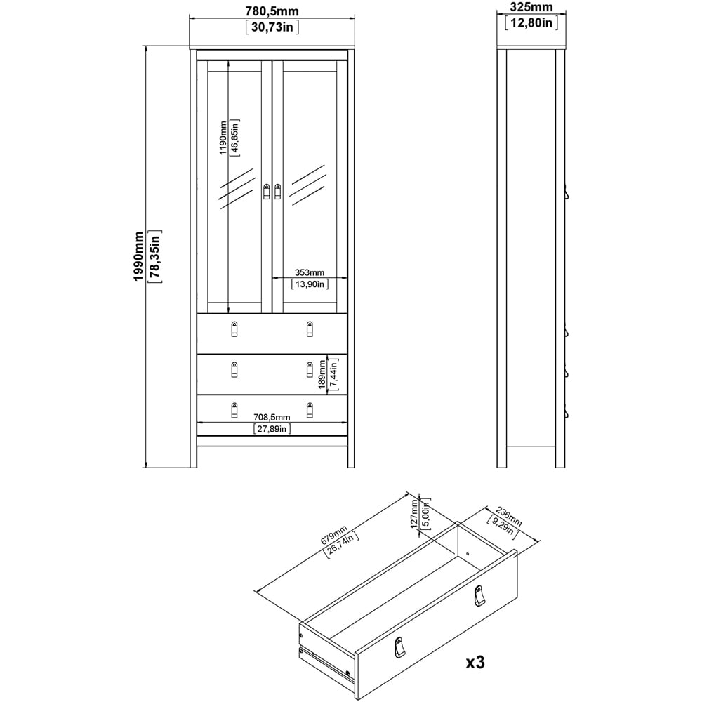 Florence Madrid 2 Door 3 Drawer Cashmere Glass China Cabinet Image 9