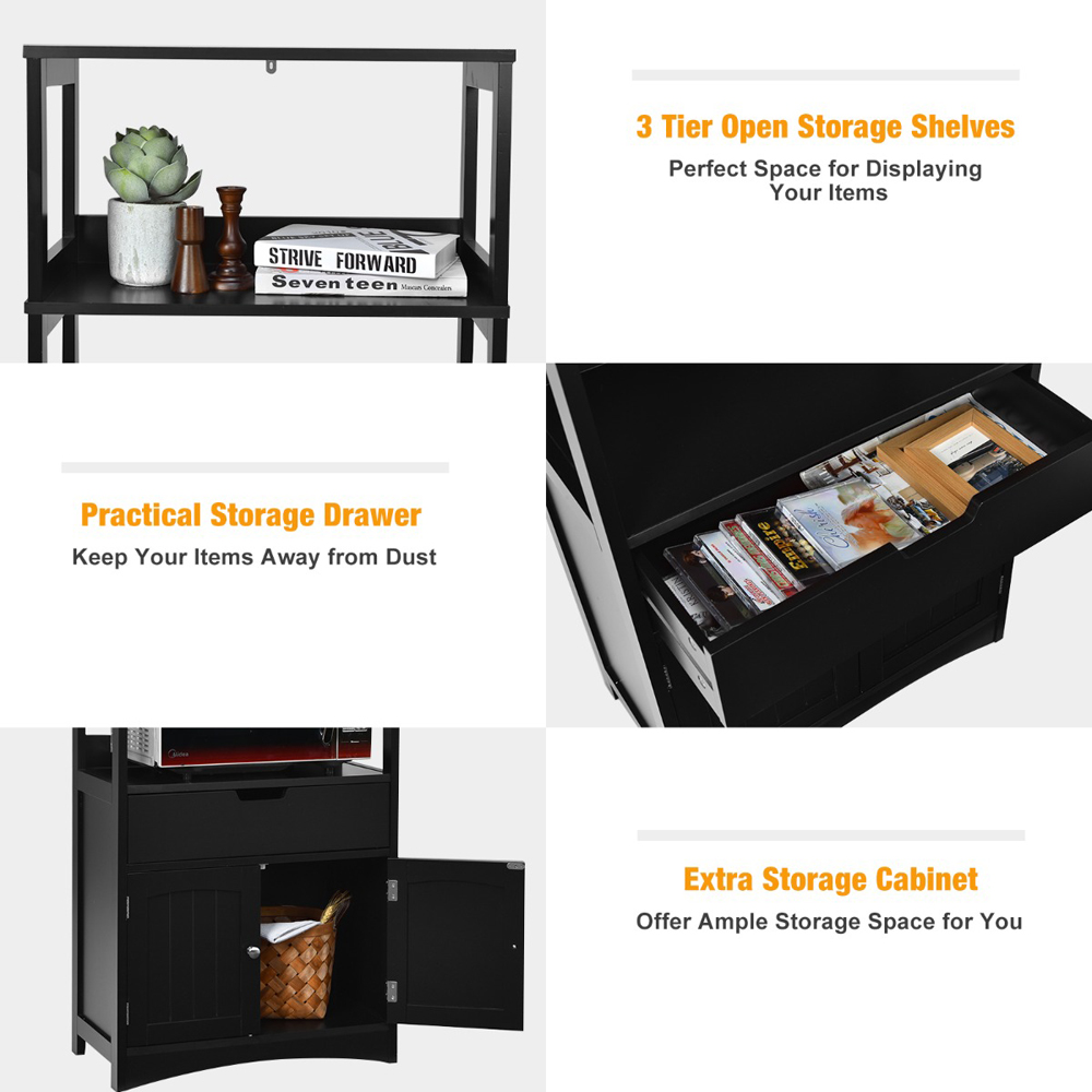 Costway Multipurpose Storage Cabinet with Drawer for Bathroom-Black Image 7