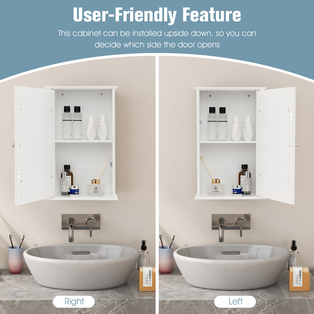 Costway Single Door White Bathroom Medicine Cabinet with Mirror Image 6