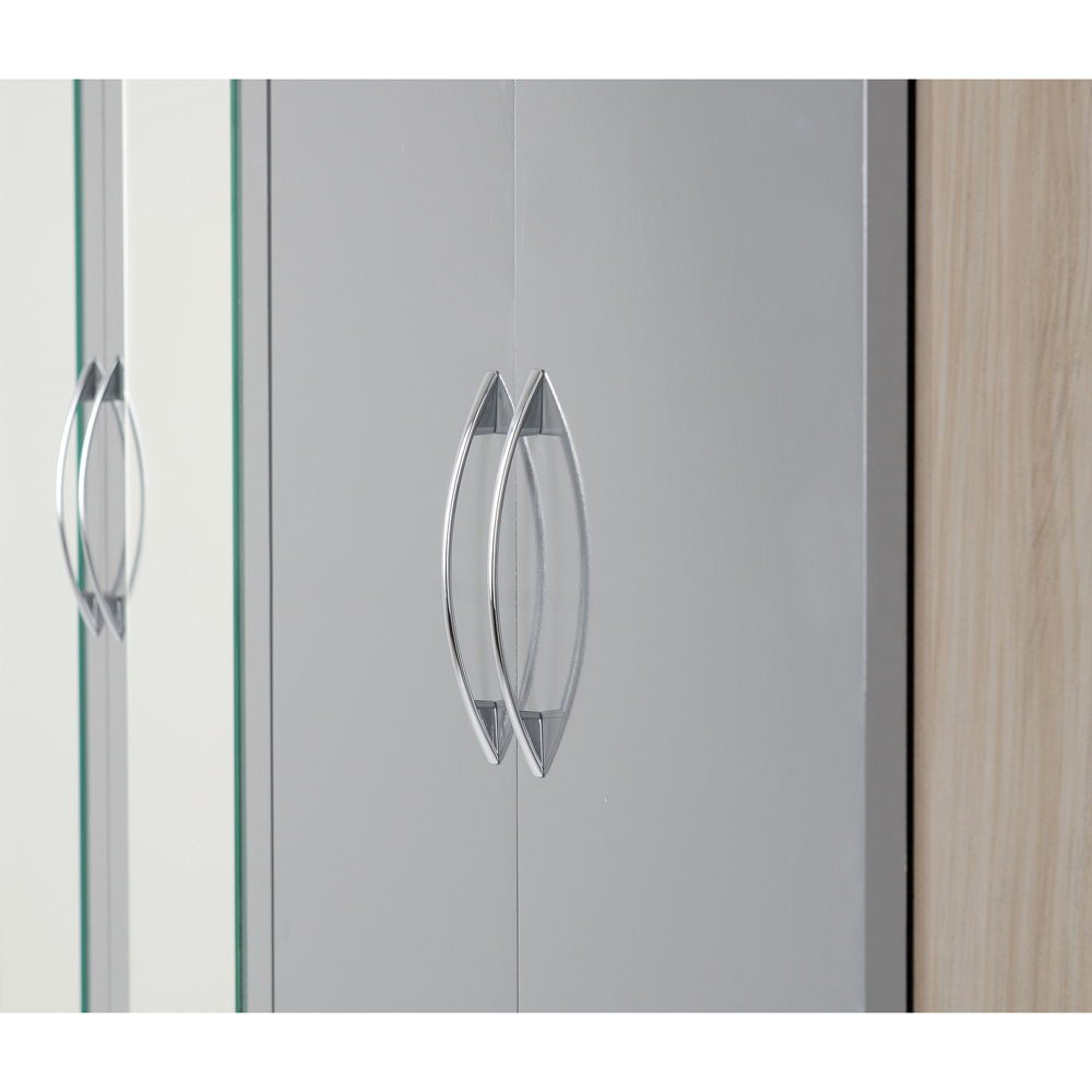 Seconique Nevada 4 Door 2 Drawer Grey Gloss and Light Oak Veneer Mirror Wardrobe Image 5