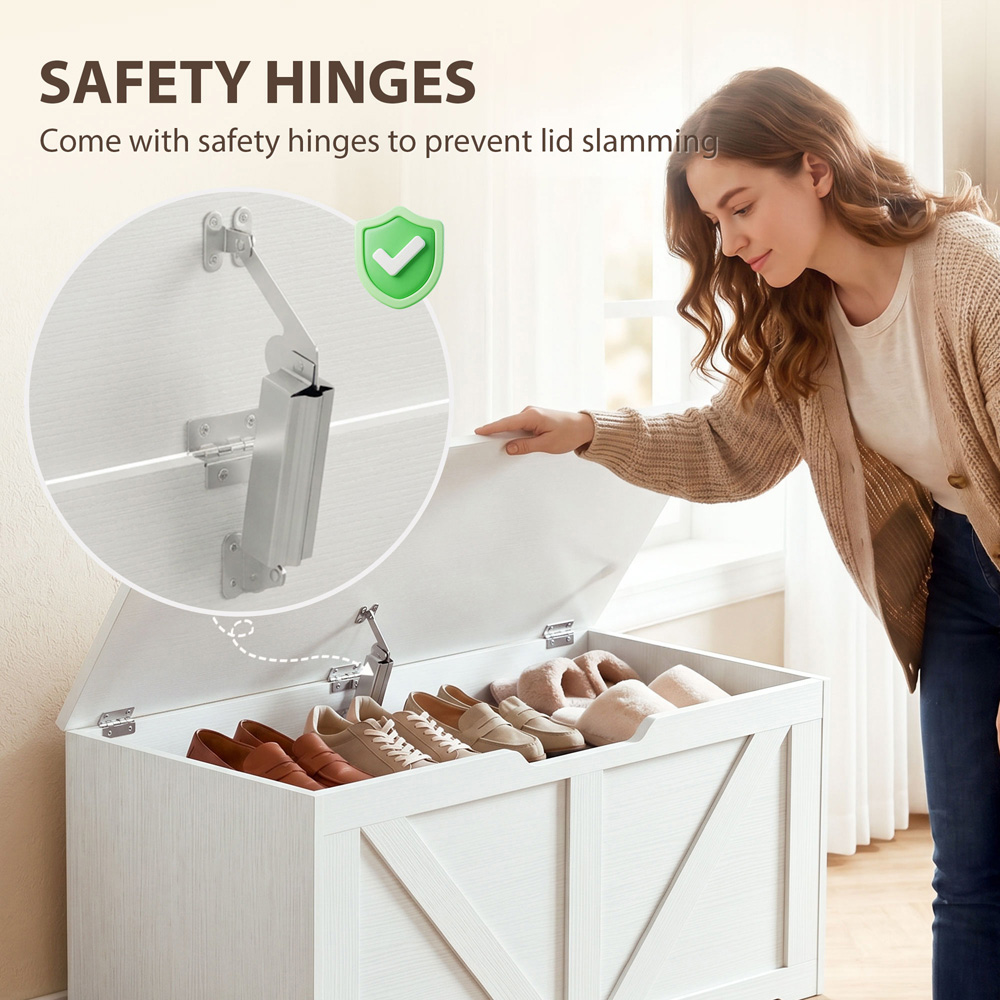 HOMCOM 100L White Storage Trunk with Safety Hinge Image 6