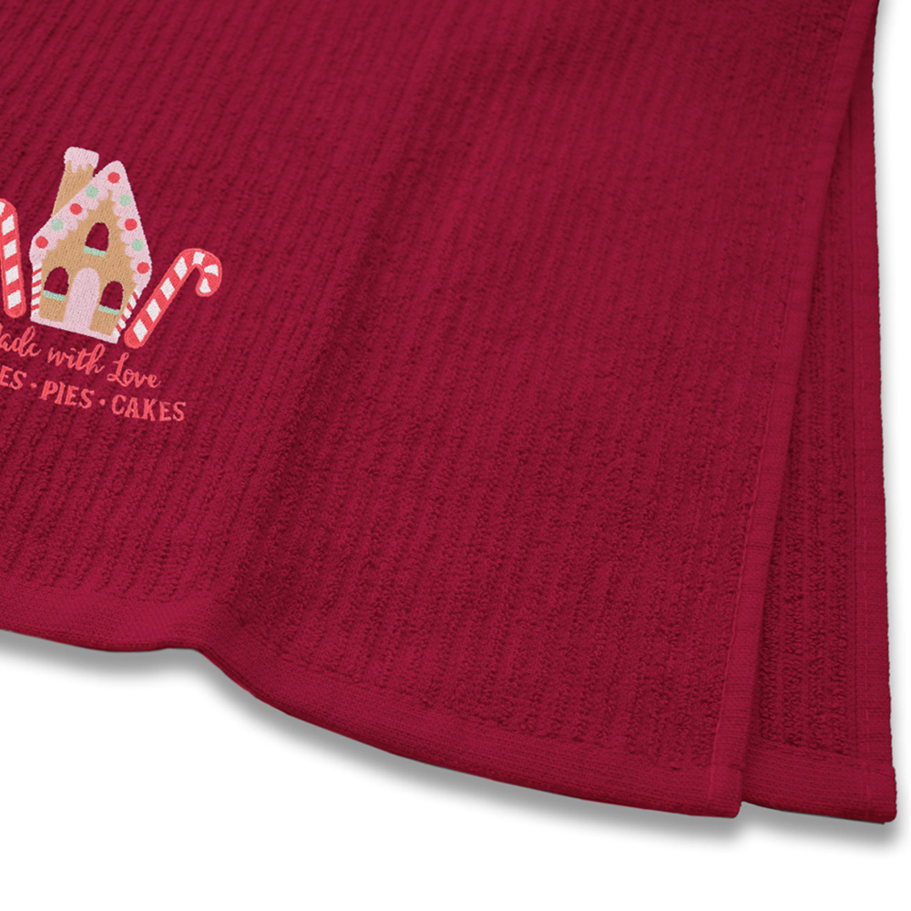 Noel Square Gingerbread House Red Tea Towel 3 Pack Image 5