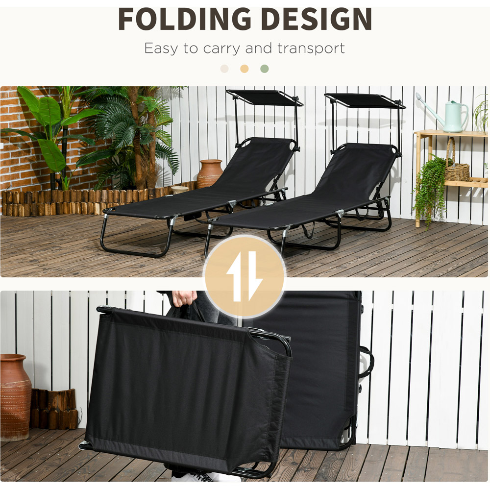 Outsunny Set of 2 Black Mesh Folding Chaise Lounge Pool Chairs Image 6