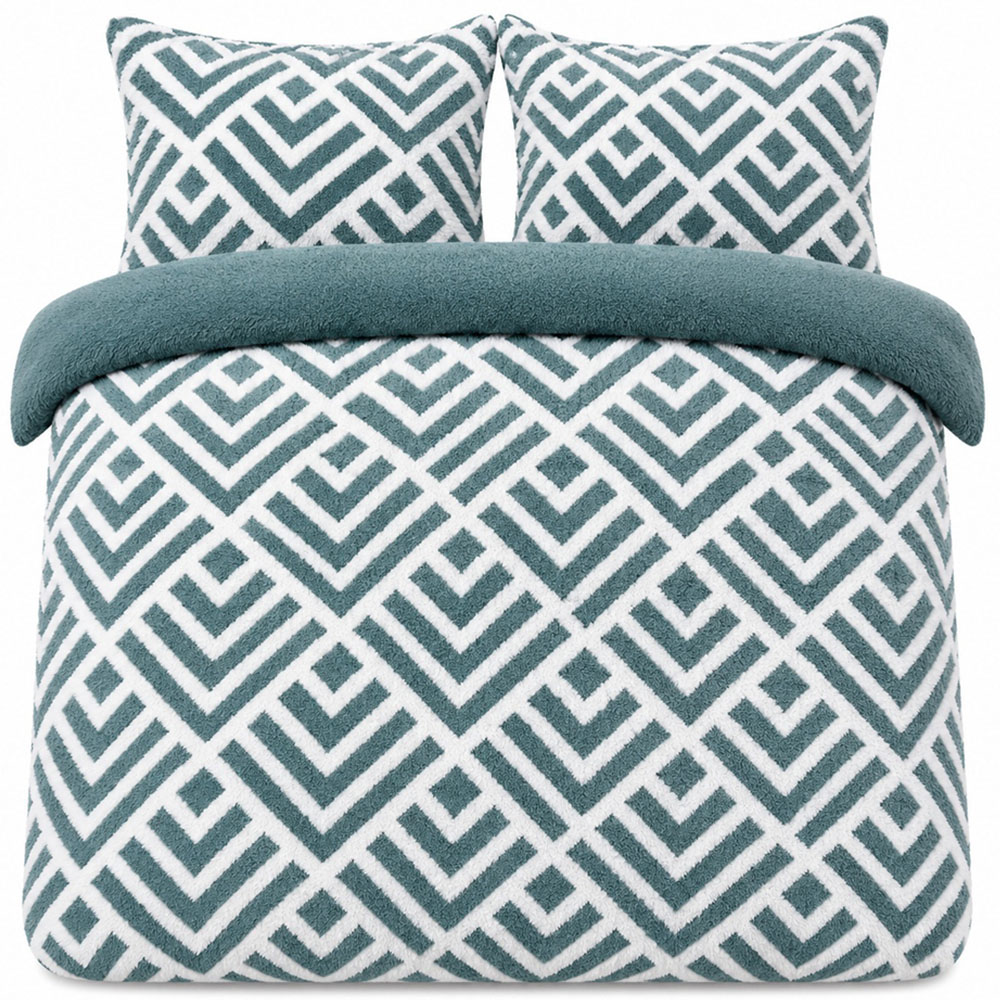 Smart Living King Size Teal Geo Jacquard Fleece Duvet Set Image 2