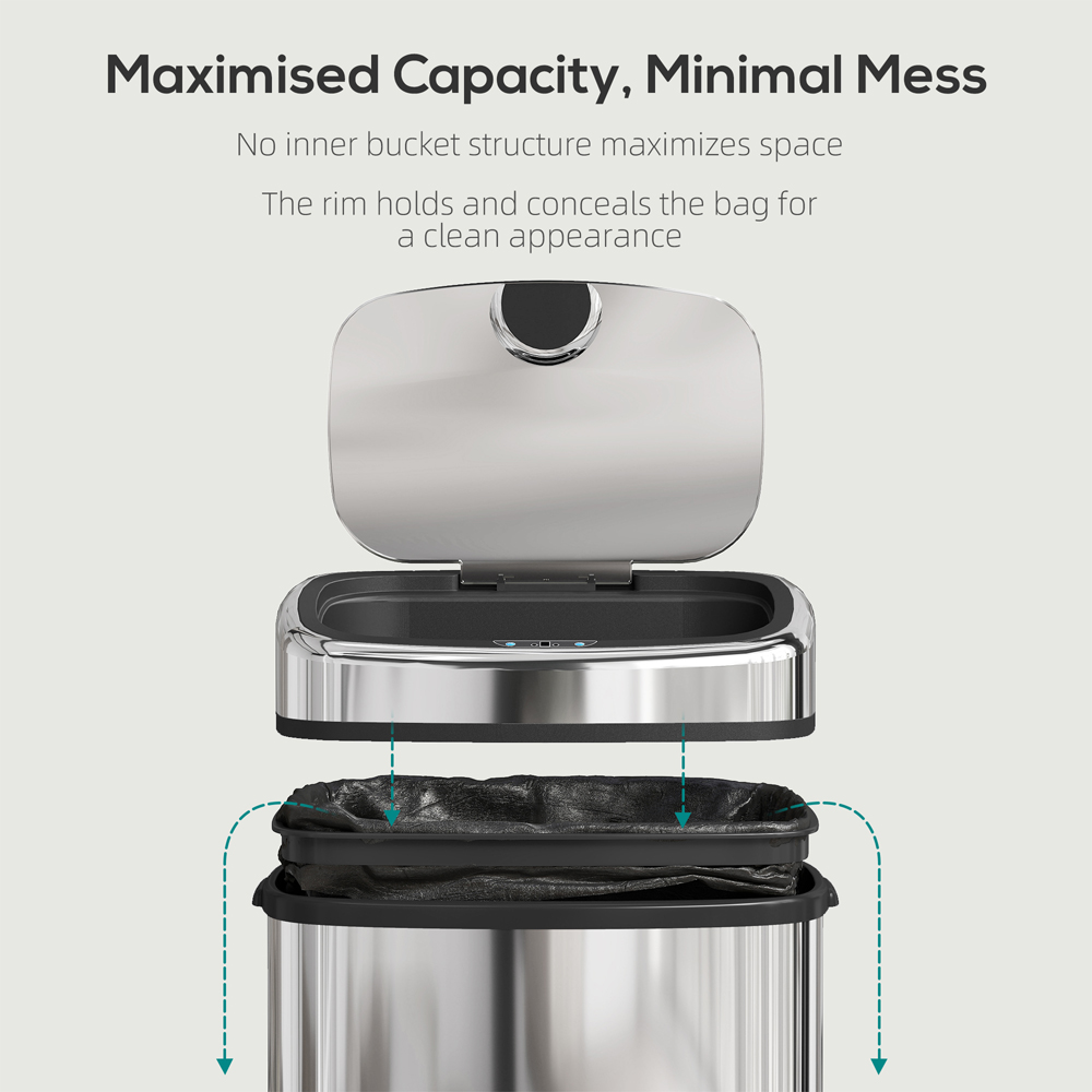 HOMCOM Silver Tone Stainless Steel Automatic Sensor Bin 50L Image 7