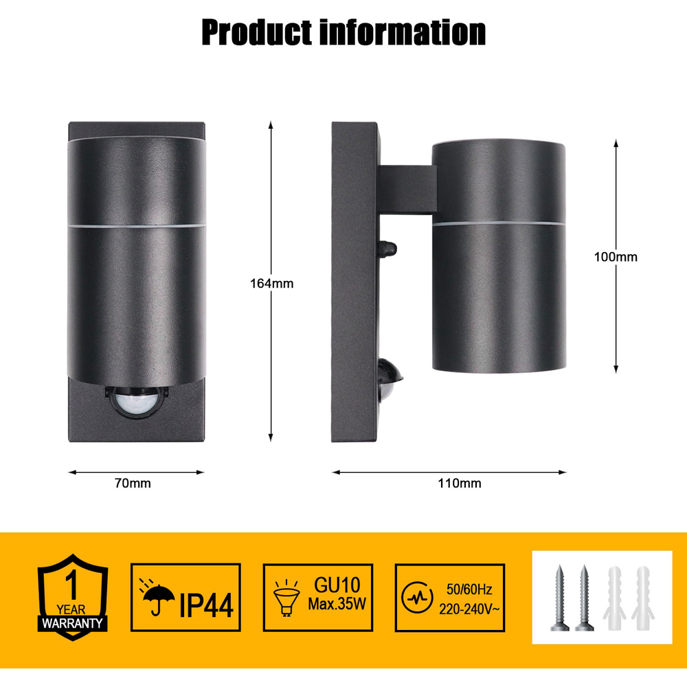 ExtraStar Black Stainless Steel Wall Downlight with Motion Sensor Image 6