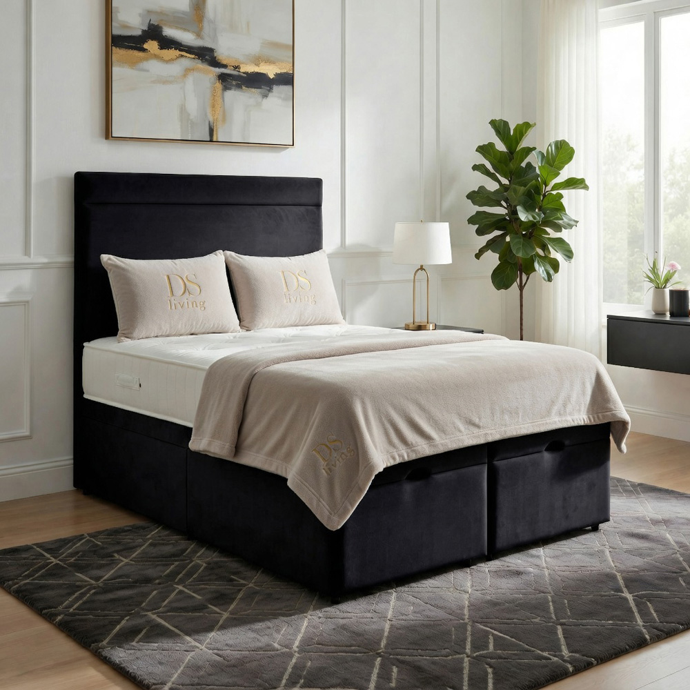 DS Living Majesty Super King Size Black Plush Velvet Ottoman Bed Image 6