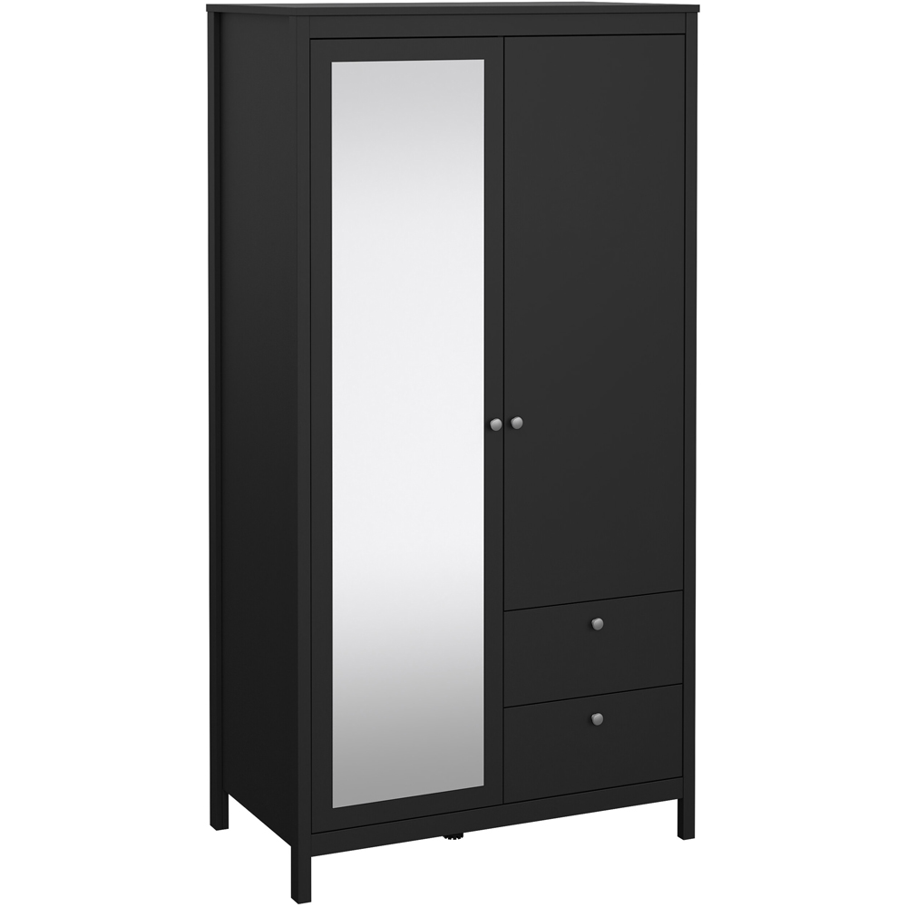 Florence Madrid 2 Door 2 Drawer Matt Black Wardrobe with Mirror Door Image 2