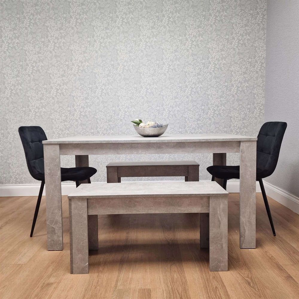 Kosy Koala 6 Seater Tufted Velvet Dining Set with Benched Stone Grey and Black Image 4