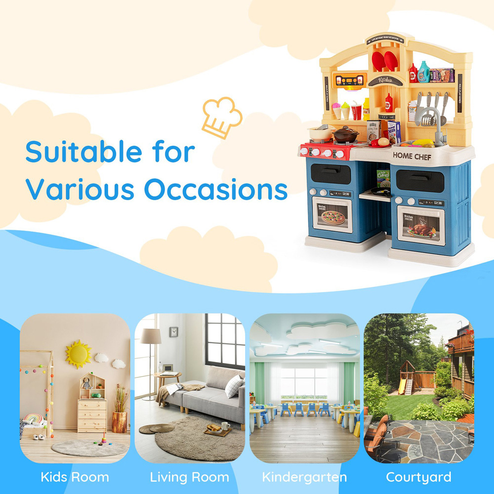 Costway Blue Kids Kitchen Play Set with Boiling and Vapour Effects 69 Piece Image 4