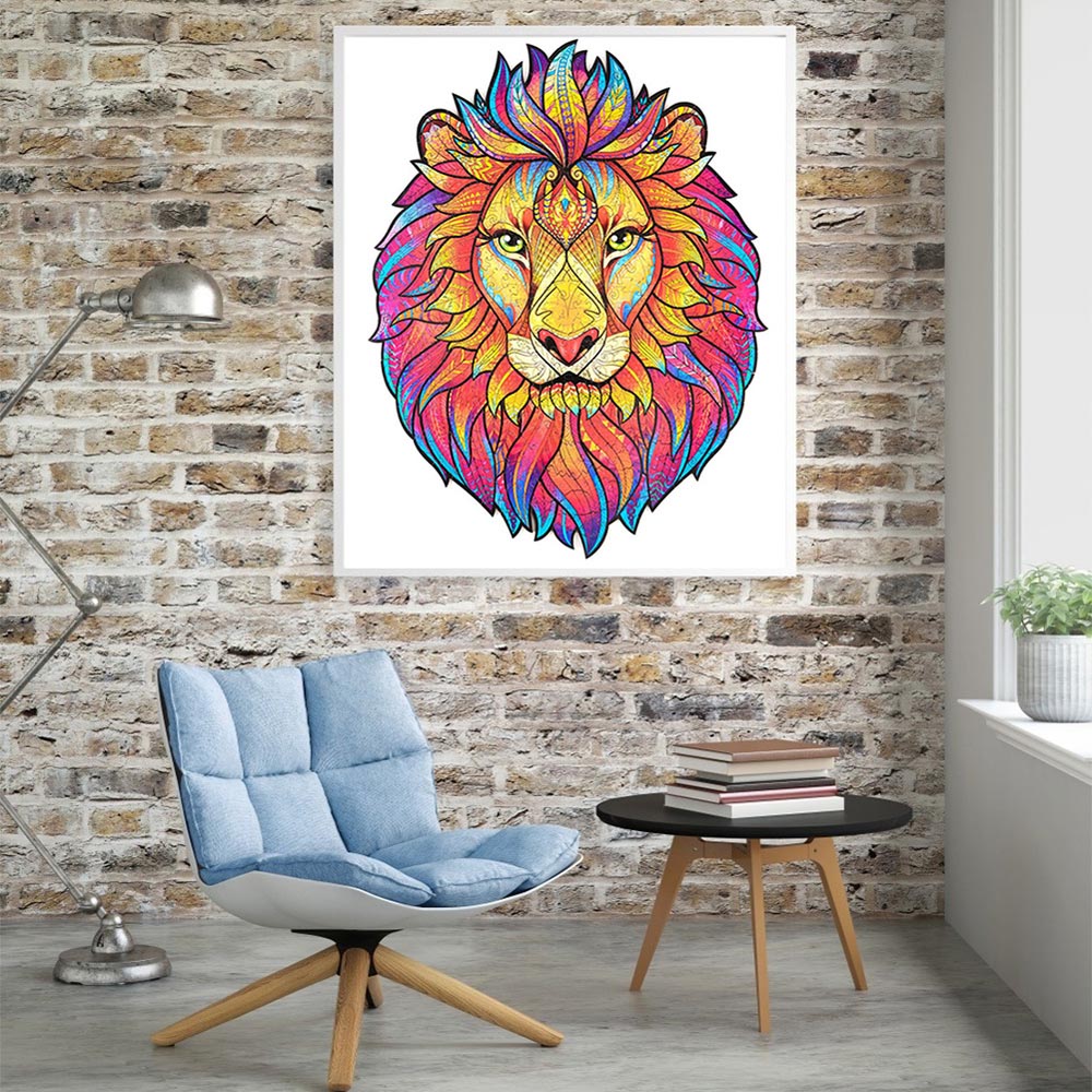 Living and Home 140 Piece Wooden Geometric Lion Puzzle Multicolour Image 7