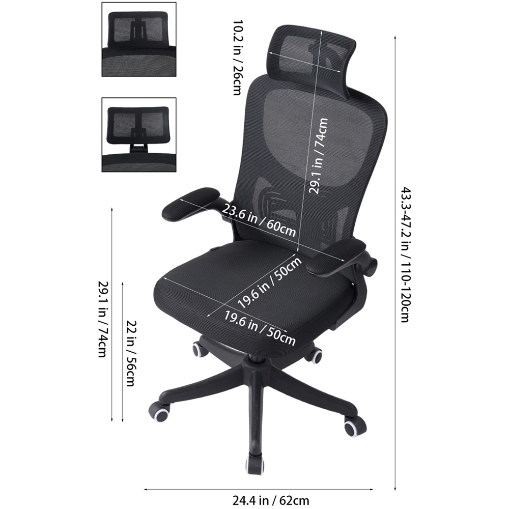 Living and Home Black Mesh Swivel and Adjustable Office Chair Image 9