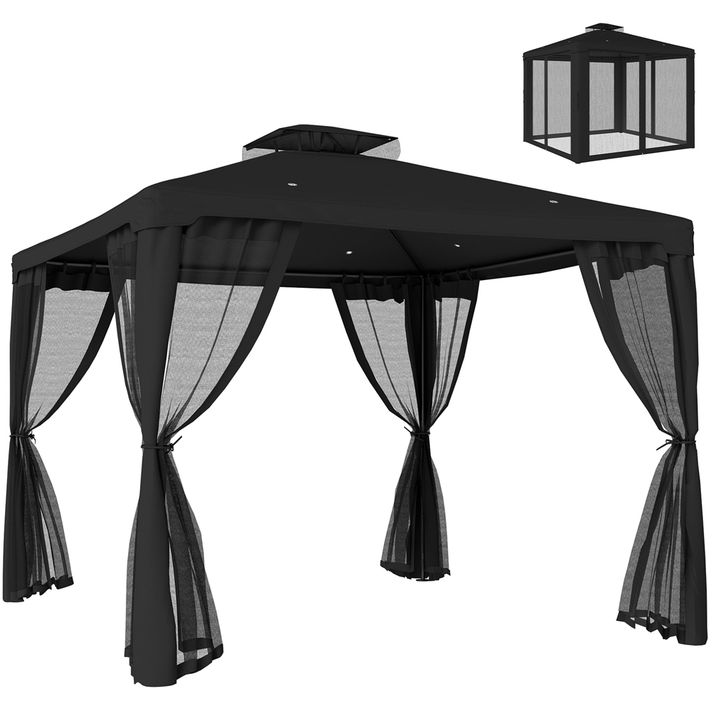 Outsunny 3 x 3m Black 2-Tier Roof Metal Garden Gazebo Image 2