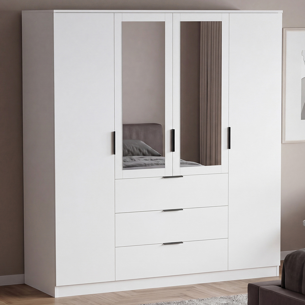 VIDA DESIGNS Trega 4 Door 3 Drawer White Mirrored Wardrobe Image 1