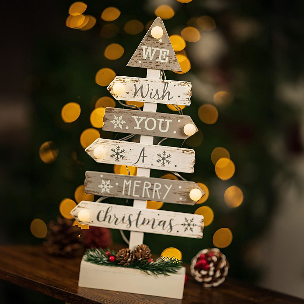 Marco Paul Silver and White LED Wooden Tree Christmas Sign Image 4