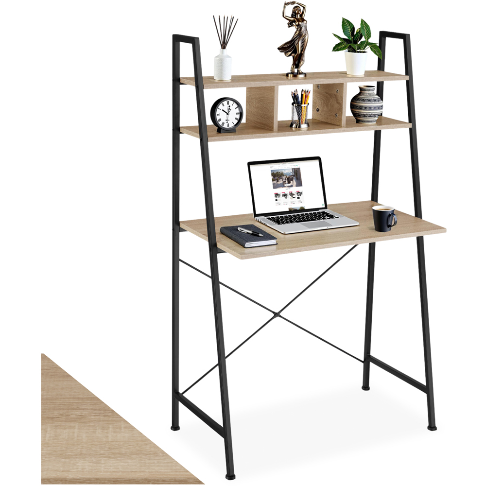 tectake Exeter Oak Sonoma Desk with Overhead Shelf Image 2