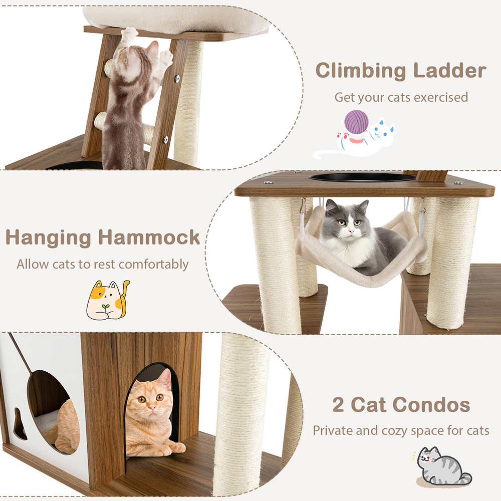 Costway Natural Multi Level Cat Tree Tower with Scratching Posts 145cm Image 5